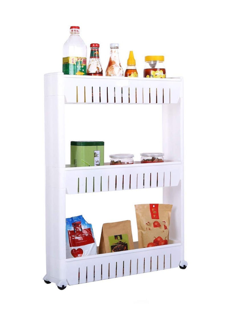 istore Istore Plastic Kitchen Storage Rack Trolley with Wheels || Space Saving Slim Slide Storage Organizer Rack Shelf Holder for Kitchen, Bathroom (White) (3 Layer-Medium)  - Image 1