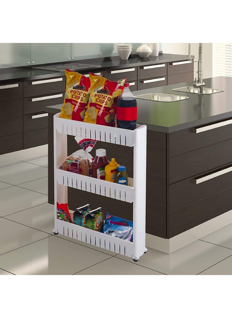 istore Istore Plastic Kitchen Storage Rack Trolley with Wheels || Space Saving Slim Slide Storage Organizer Rack Shelf Holder for Kitchen, Bathroom (White) (3 Layer-Medium)  - Image 4