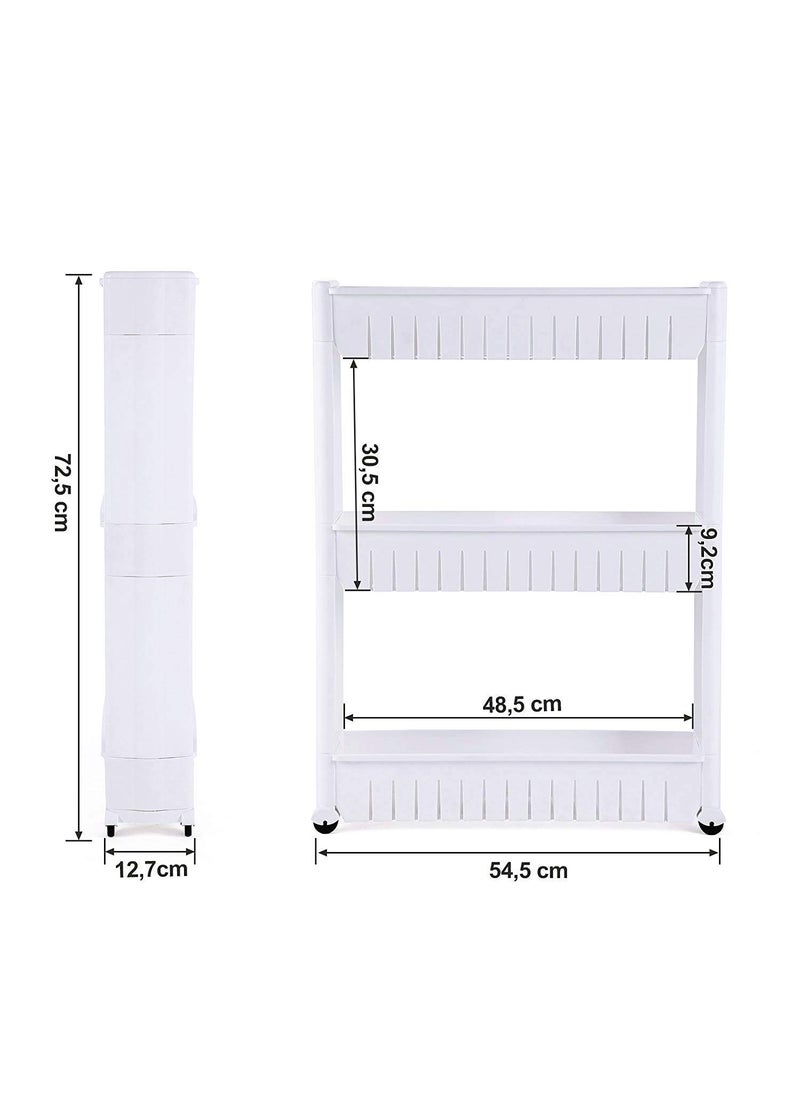istore Istore Plastic Kitchen Storage Rack Trolley with Wheels || Space Saving Slim Slide Storage Organizer Rack Shelf Holder for Kitchen, Bathroom (White) (3 Layer-Medium)  - Image 2
