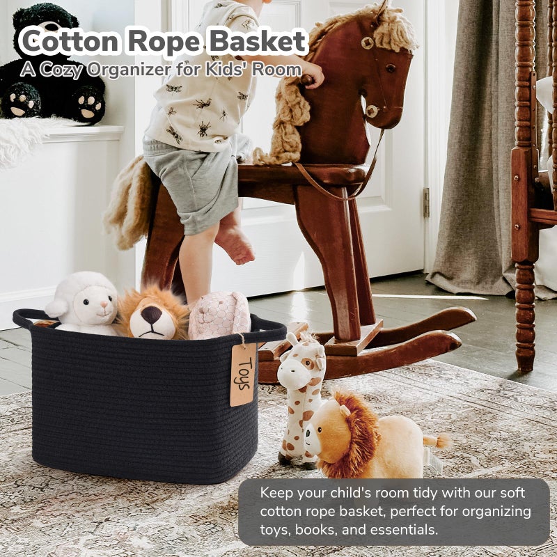 Goodpick Black Storage Basket for Shelves, Woven Baskets for Storage, Toy Baskets Storage Kids, Towel Basket with Handles for Living Room, Bathroom, 13 x 10 x 9 Inches - Image 2