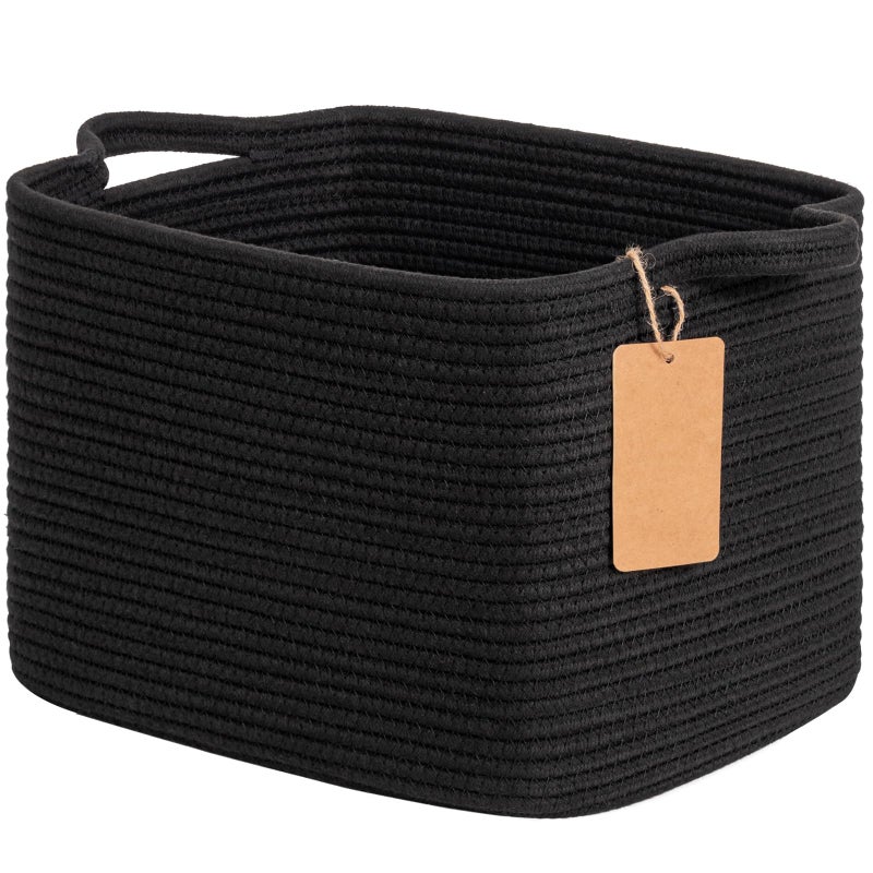 Goodpick Black Storage Basket for Shelves, Woven Baskets for Storage, Toy Baskets Storage Kids, Towel Basket with Handles for Living Room, Bathroom, 13 x 10 x 9 Inches - Image 1