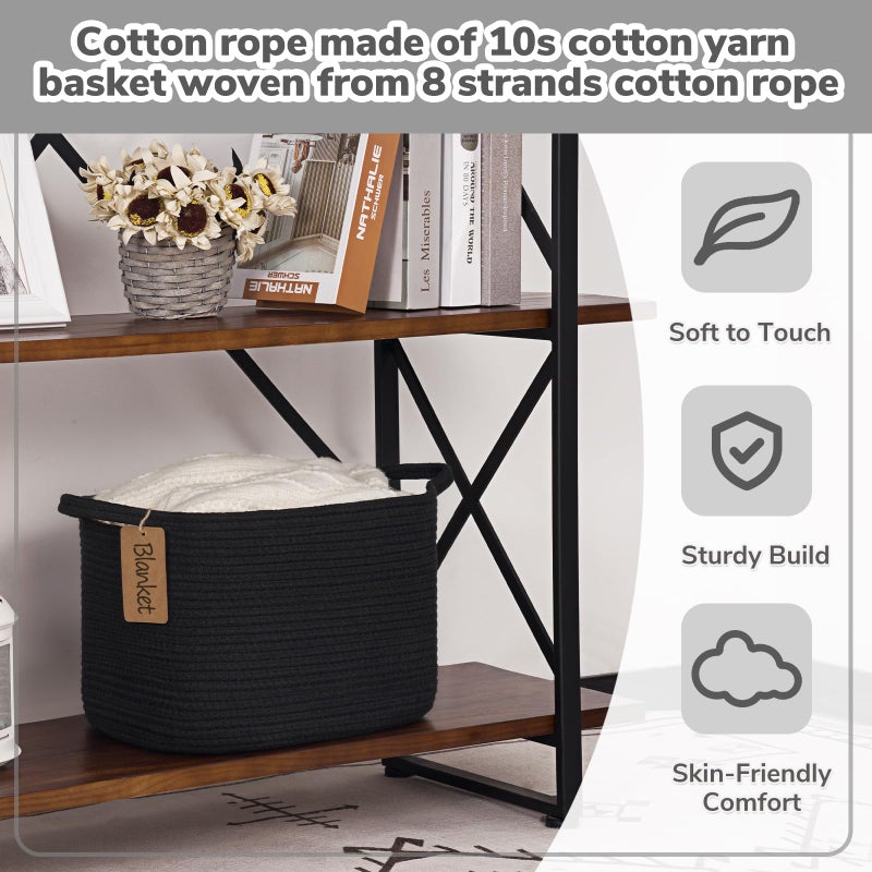 Goodpick Black Storage Basket for Shelves, Woven Baskets for Storage, Toy Baskets Storage Kids, Towel Basket with Handles for Living Room, Bathroom, 13 x 10 x 9 Inches - Image 5