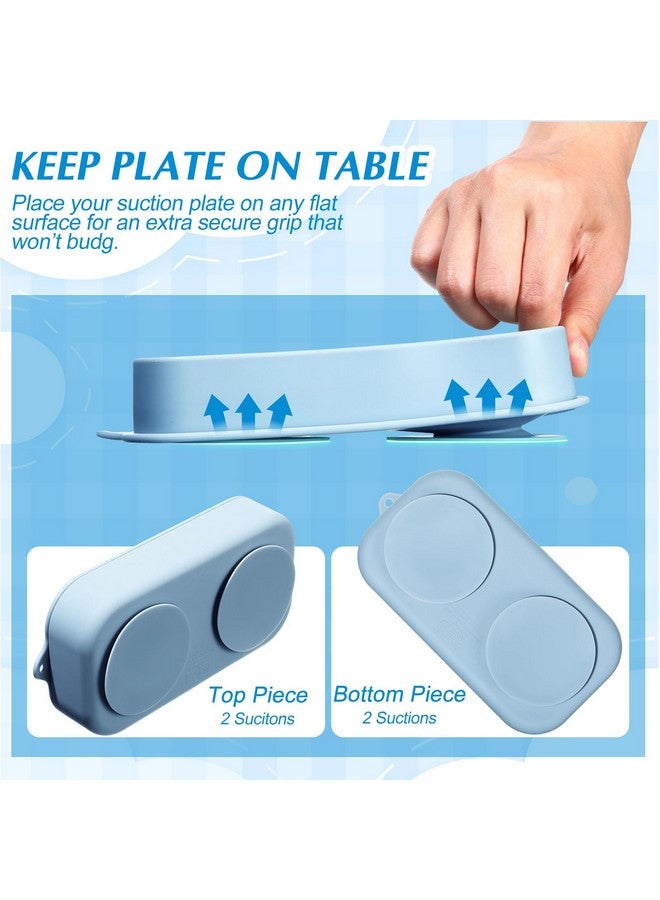 Uiifan 2 Pack Baby Suction Plate Set Silicone Suction Plate with Lid Divided Bowls for Portable Toddler Utensils Compact for Self Feeding Baby Travel Essential(Blue, Sage Green) - Image 4