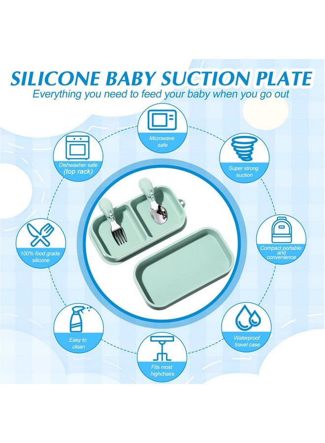 Uiifan 2 Pack Baby Suction Plate Set Silicone Suction Plate with Lid Divided Bowls for Portable Toddler Utensils Compact for Self Feeding Baby Travel Essential(Blue, Sage Green) - Image 3