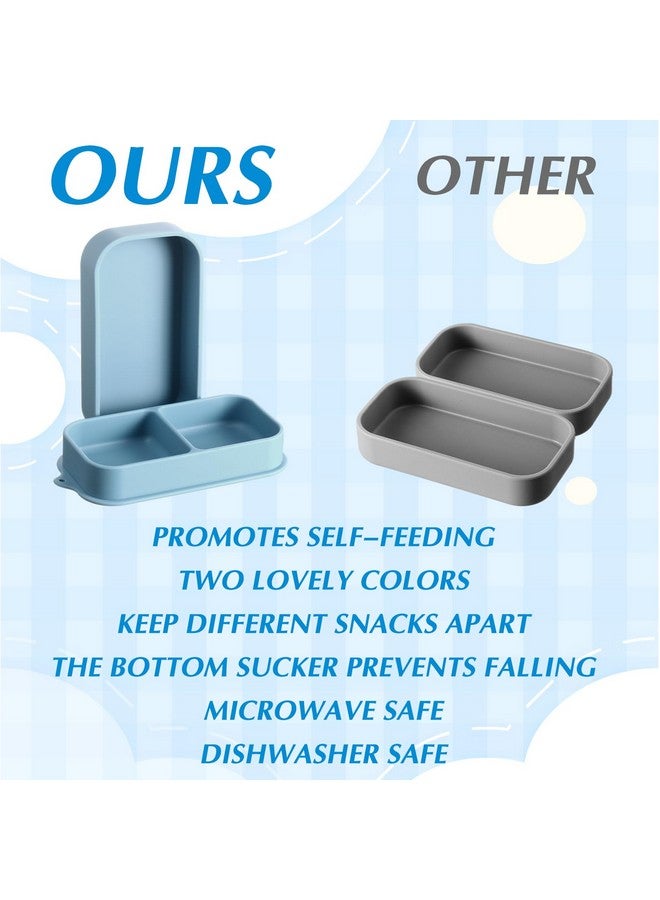 Uiifan 2 Pack Baby Suction Plate Set Silicone Suction Plate with Lid Divided Bowls for Portable Toddler Utensils Compact for Self Feeding Baby Travel Essential(Blue, Sage Green) - Image 5