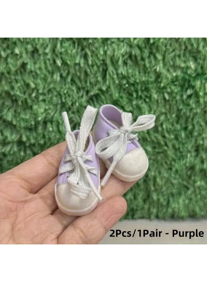 2Pcs Purple Miniature Canvas Shoes For 1 12 Scale Dollhouse BJD Dolls - Image 1