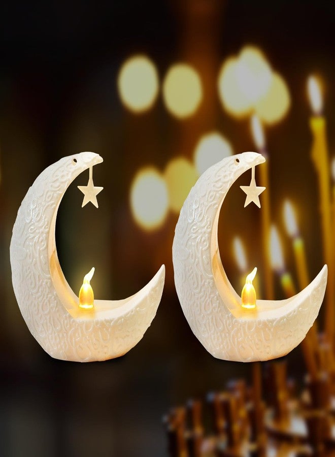 Glodecart 2PCS Mini Ramadan Moon Light for Ramadan Decorations, White Mini Moon Star Light Eid Lamp for Ramadan Table Decoration Ramadan Gift Home Decor, Eid Ramadan Candle Lights Nightstand Decor - Image 1