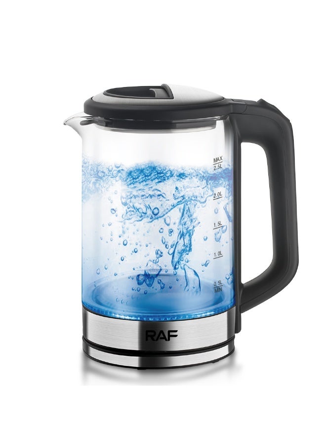 آر إيه أف غلاية كهربائية زجاجية سعة 2.5 لتر بقوة 1500 واط مع ضوء أزرق محيطي - Image 2
