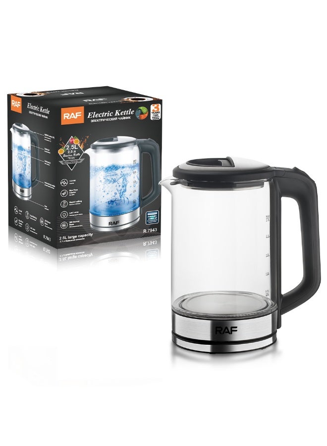 آر إيه أف غلاية كهربائية زجاجية سعة 2.5 لتر بقوة 1500 واط مع ضوء أزرق محيطي - Image 3