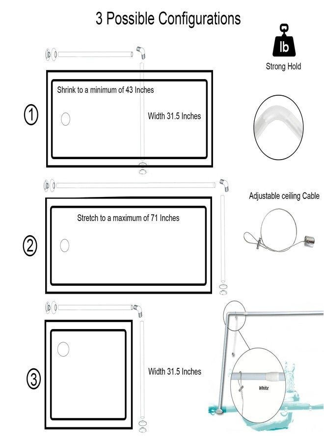 Tendance Wall Mounted Adjustable L-Shaped Corner Bathtub Curtain Rod 37" to 71"L - Width 31.5" White - Image 4
