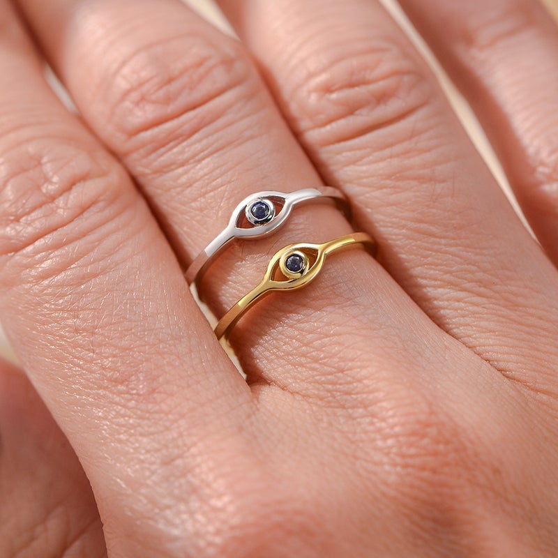 S925 Sterling Silver Devil's Eye Ring Women's European and American Stylish Retro Gold-Plated Blue Zircon Eye Ring Hand Jewelry - Image 3