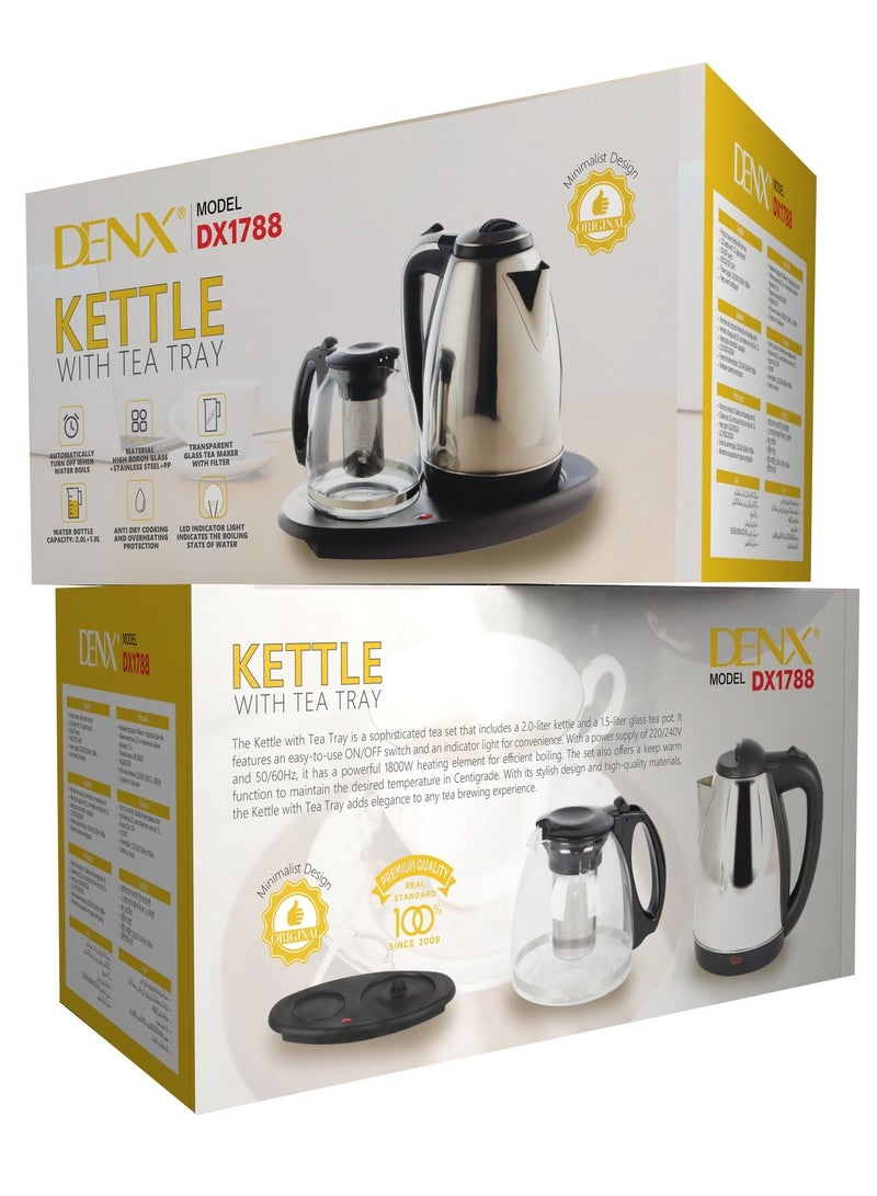 Denx Electric Kettle with Glass Teapot with Light Indicator for Home and Hotel Use, 1800 Watts, 2.0 Liter Capacity, Electric Kettle with Glass Tea Tray, 1.5 Liter Capacity. - Image 5