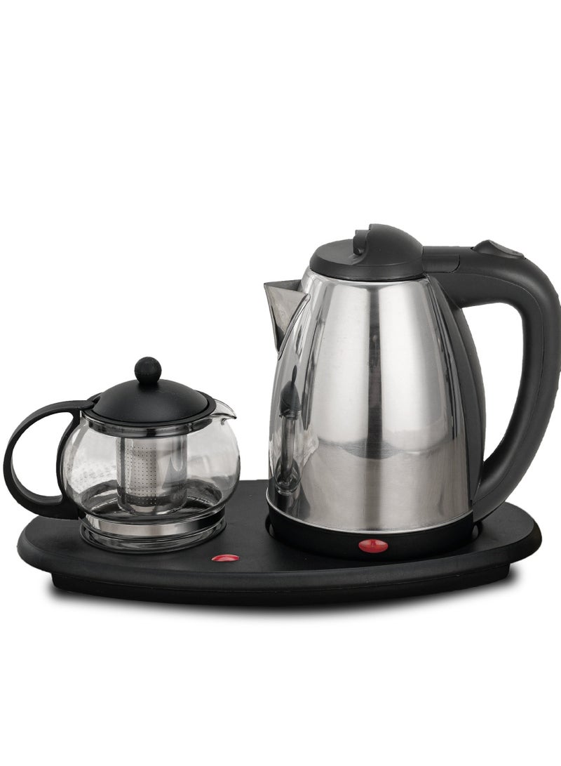 Denx Electric Kettle with Glass Teapot with Light Indicator for Home and Hotel Use, 1800 Watts, 2.0 Liter Capacity, Electric Kettle with Glass Tea Tray, 1.5 Liter Capacity. - Image 1