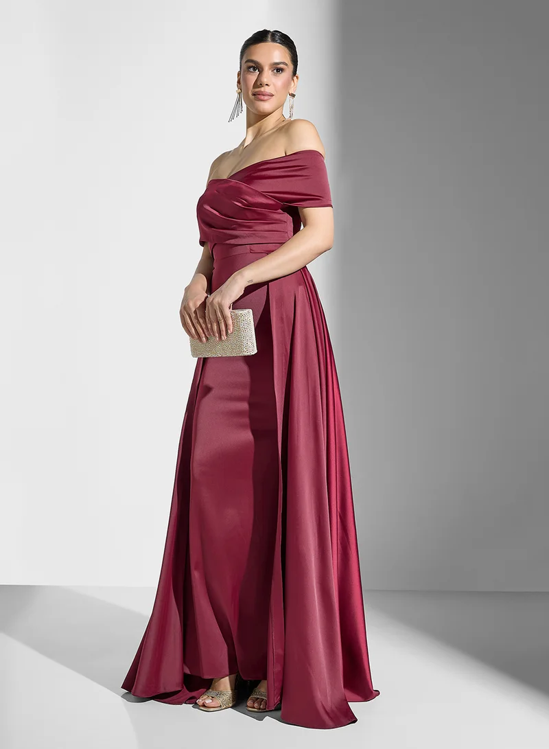 Akadia Fashion Off Shoulder Pleated Maxi Dress