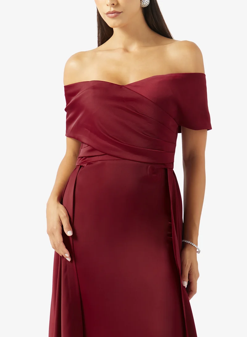 Akadia Fashion  Off Shoulder Pleated Maxi Dress for Women | Best Price UAE
