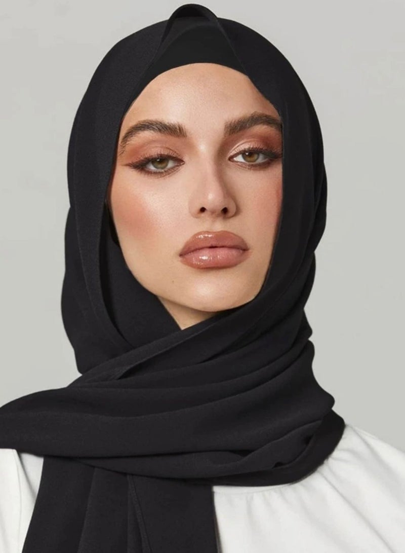 البنت الشرقية شال حجاب كريب أسود ( شيفون )  - Image 1