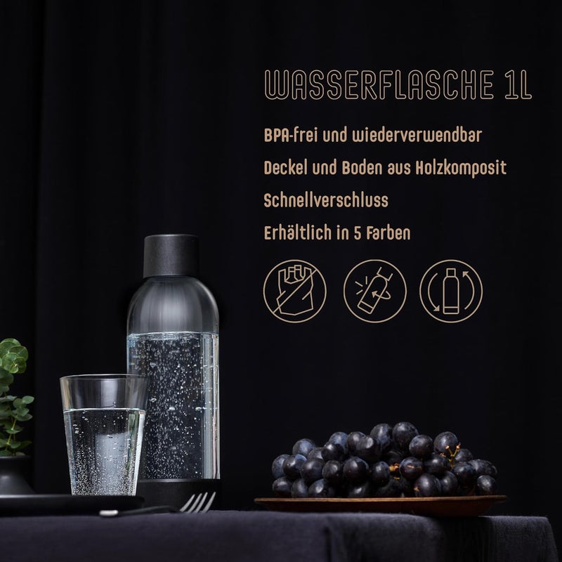 Mysoda Carbonating Bottles 2Pck 1L - Compatible with and any brands - Lid and Base Made of Wood Composite - Quick-Lock Reusable Bottles - BPA Free - Black - Image 3