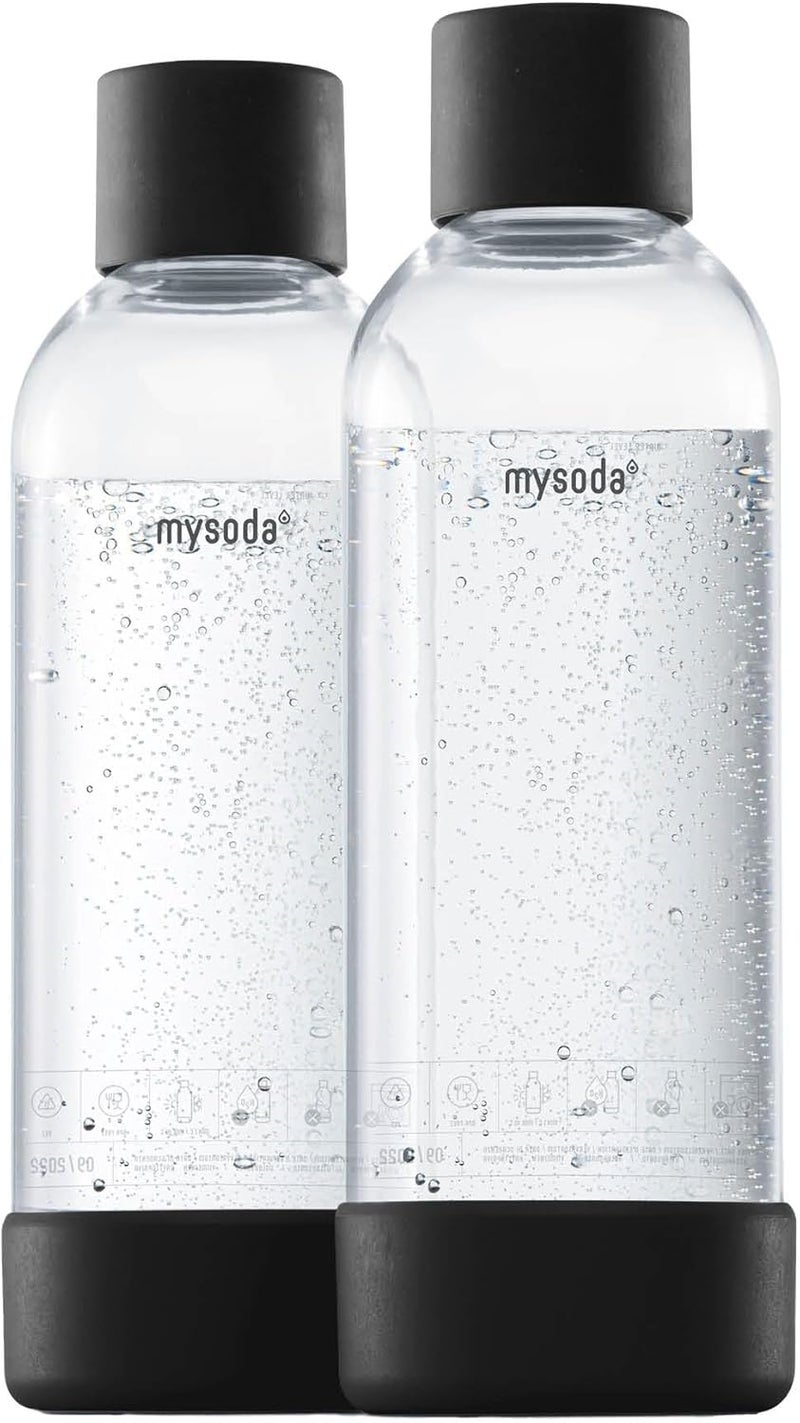 Mysoda Carbonating Bottles 2Pck 1L - Compatible with and any brands - Lid and Base Made of Wood Composite - Quick-Lock Reusable Bottles - BPA Free - Black - Image 1