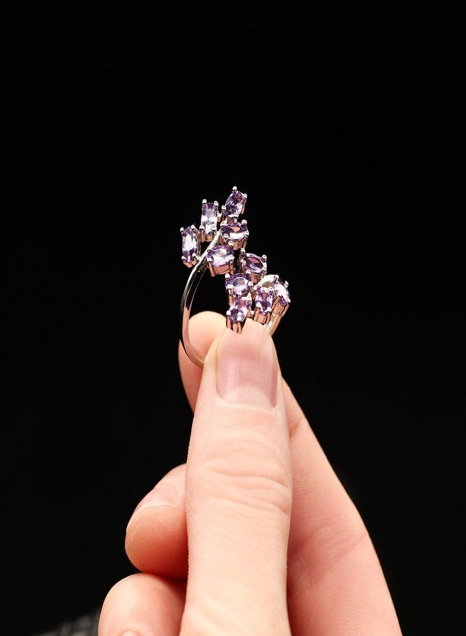 Uloveido Unique Large Flower Purple CZ Resize Rings - Mystic Synthetic Amethyst Brithstone Wrap Ring Gift Ideas for Women J681-Purple - Image 4