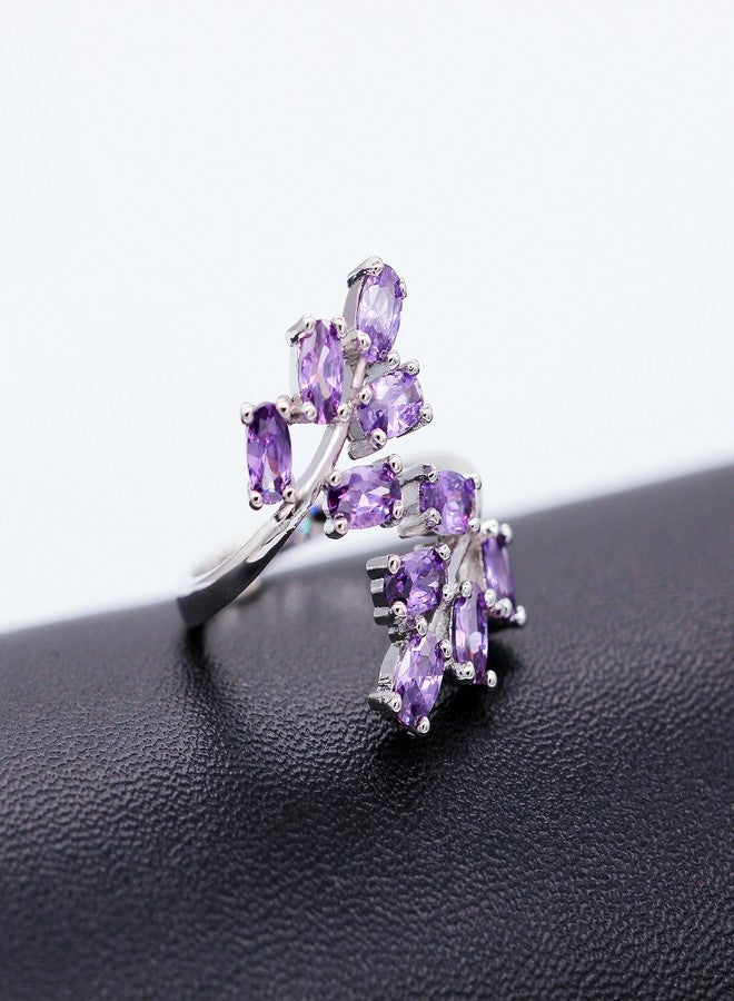 Uloveido Unique Large Flower Purple CZ Resize Rings - Mystic Synthetic Amethyst Brithstone Wrap Ring Gift Ideas for Women J681-Purple - Image 5
