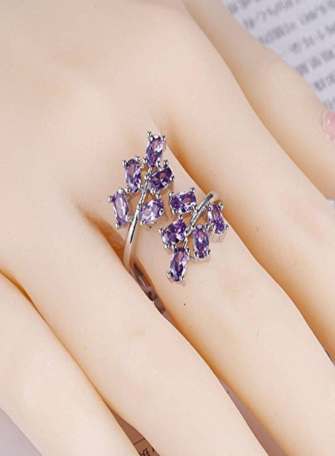 Uloveido Unique Large Flower Purple CZ Resize Rings - Mystic Synthetic Amethyst Brithstone Wrap Ring Gift Ideas for Women J681-Purple - Image 3