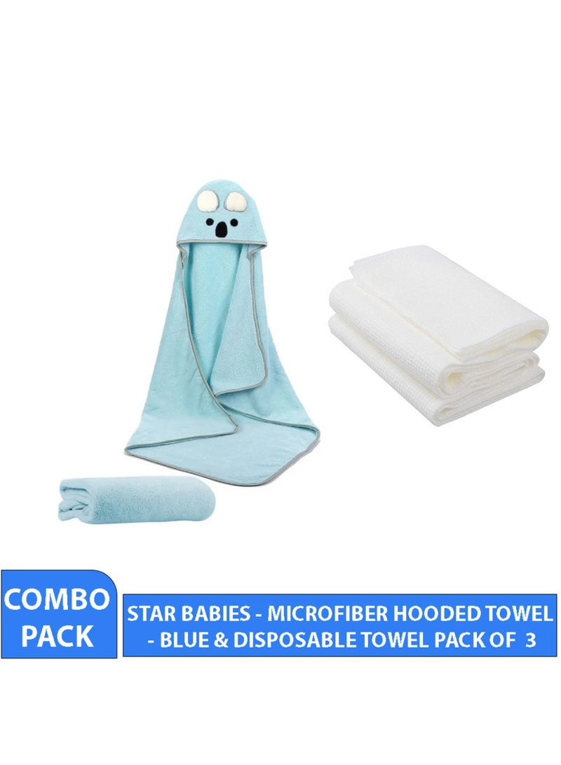 STAR BABiES Combo Pack Microfiber Hooded Towel Disposable Towel Pack Of 3-Blue  - Image 2