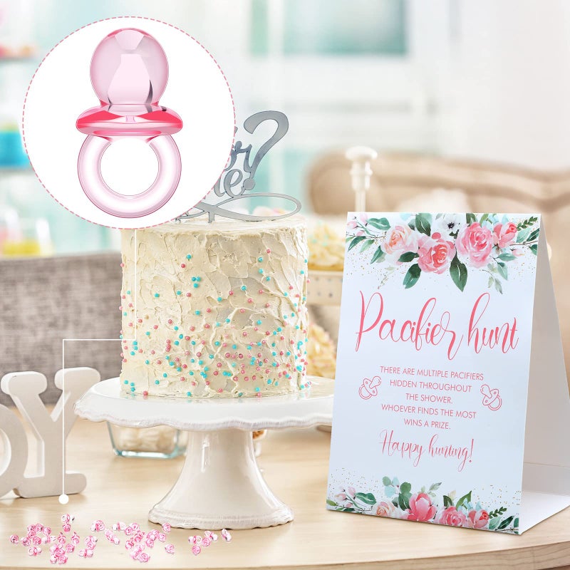Woanger 201 Pcs Pacifier Hunt Baby Shower Game Including Flower Hunt Sign 200 Pcs Mini Acrylic Baby Pacifiers Gift for Gender Reveal Party Favors Decorations - Image 5