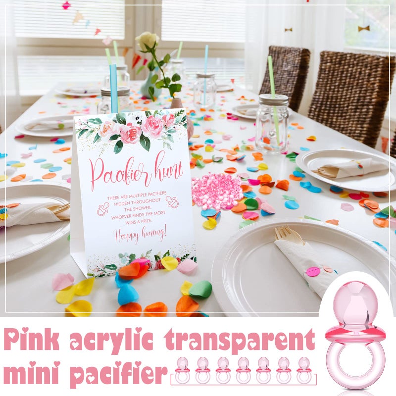 Woanger 201 Pcs Pacifier Hunt Baby Shower Game Including Flower Hunt Sign 200 Pcs Mini Acrylic Baby Pacifiers Gift for Gender Reveal Party Favors Decorations - Image 4