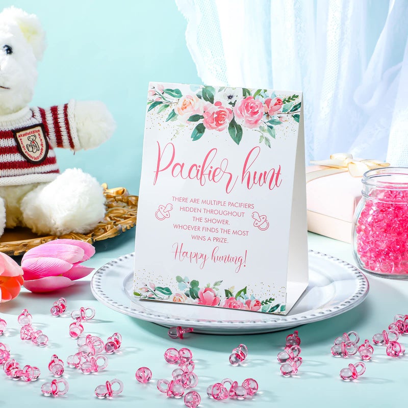 Woanger 201 Pcs Pacifier Hunt Baby Shower Game Including Flower Hunt Sign 200 Pcs Mini Acrylic Baby Pacifiers Gift for Gender Reveal Party Favors Decorations - Image 3