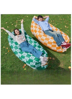 Inflatable Sofa with Pillow, Portable Waterproof Couch for Camping, Beach, Travel, Picnics, Outdoor, Music Festivals, Backyard-Bean Bag Chair, Folding Sofa-Beach Bed (Green Checkered Smiling Face) - pzsku/Z127D7FBC5BC5073F475BZ/45/_/1721208597/48eef2f4-bb90-4500-9b36-a6ababf2a452