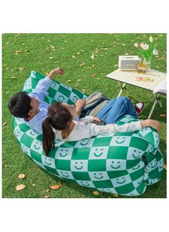 Inflatable Sofa with Pillow, Portable Waterproof Couch for Camping, Beach, Travel, Picnics, Outdoor, Music Festivals, Backyard-Bean Bag Chair, Folding Sofa-Beach Bed (Green Checkered Smiling Face) - pzsku/Z127D7FBC5BC5073F475BZ/45/_/1721208597/ab338c73-c4aa-4cb8-b54f-43f0d943e81c