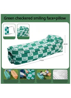 SYOSI Inflatable Sofa with Pillow, Portable Waterproof Couch for Camping, Beach, Travel, Picnics, Outdoor, Music Festivals, Backyard-Bean Bag Chair, Folding Sofa-Beach Bed (Green Checkered Smiling Face)  - Image 2