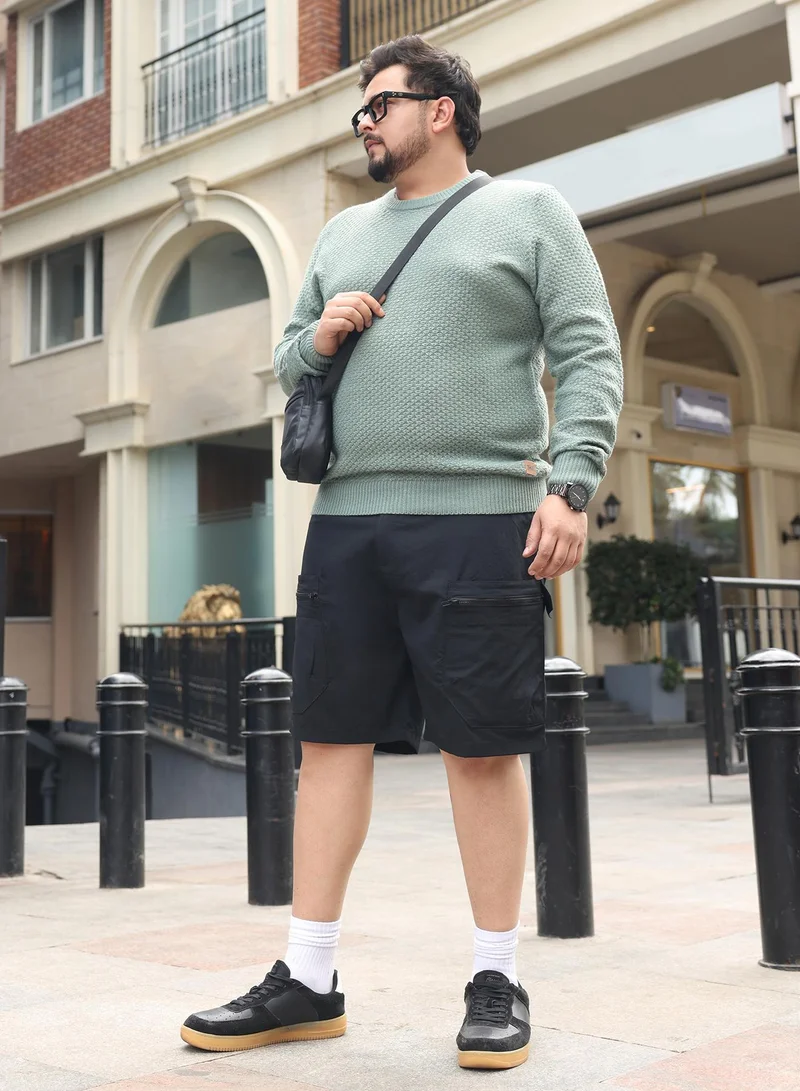 Instafab Plus  Instafab Plus Men Modular-Utility Shorts | Mid-Rise , Elasticated -Waistband | Button Closure , Straight Hem | Solid Textured | Woven Fabric For Street & Casual Wear | Onyx Black for Men | Best Price UAE