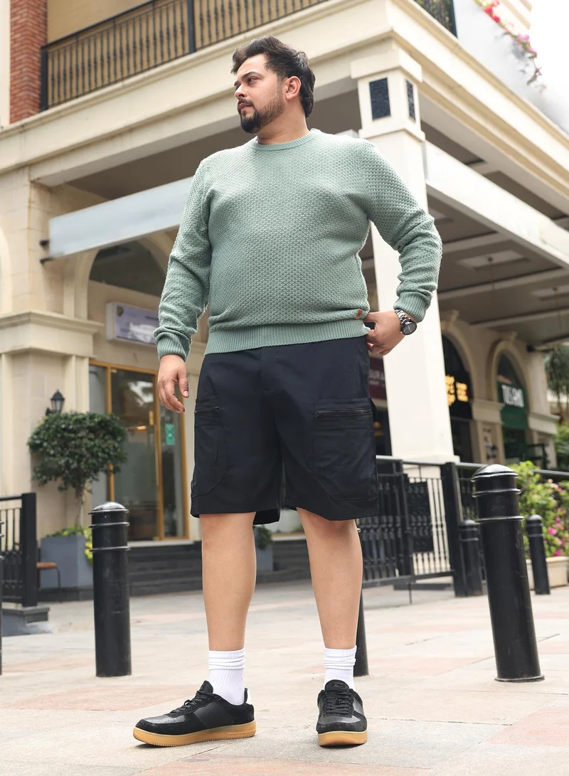 Instafab Plus  Instafab Plus Men Modular-Utility Shorts | Mid-Rise , Elasticated -Waistband | Button Closure , Straight Hem | Solid Textured | Woven Fabric For Street & Casual Wear | Onyx Black for Men | Best Price UAE