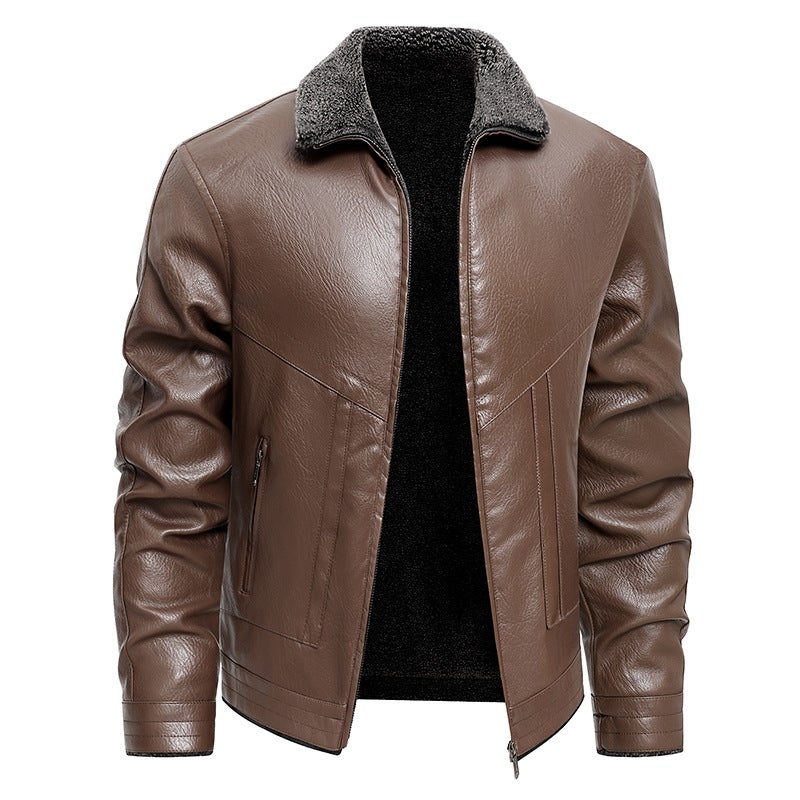 [] Leather Jacket Men'S Leather Lapel Fur Integrated Business Fashion Casual Trend - Image 3