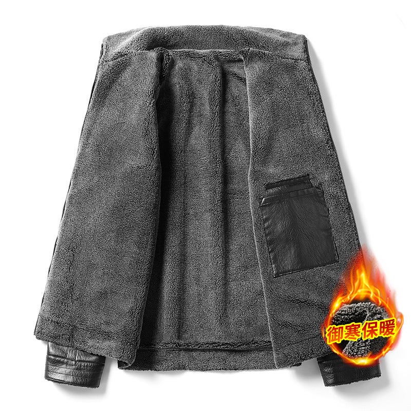 [] Leather Jacket Men'S Leather Lapel Fur Integrated Business Fashion Casual Trend - Image 5