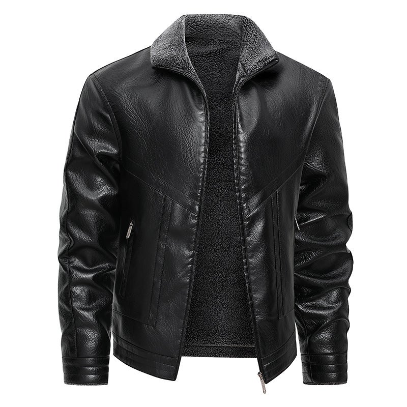 [] Leather Jacket Men'S Leather Lapel Fur Integrated Business Fashion Casual Trend - Image 2