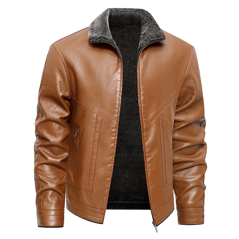 [] Leather Jacket Men'S Leather Lapel Fur Integrated Business Fashion Casual Trend - Image 4