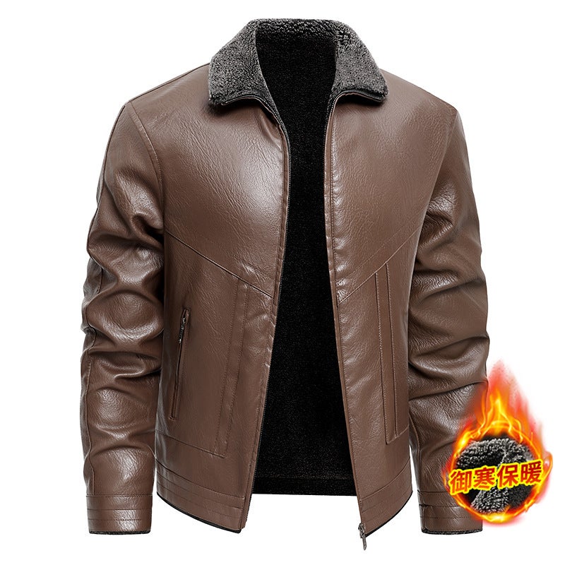 [] Leather Jacket Men'S Leather Lapel Fur Integrated Business Fashion Casual Trend - Image 1