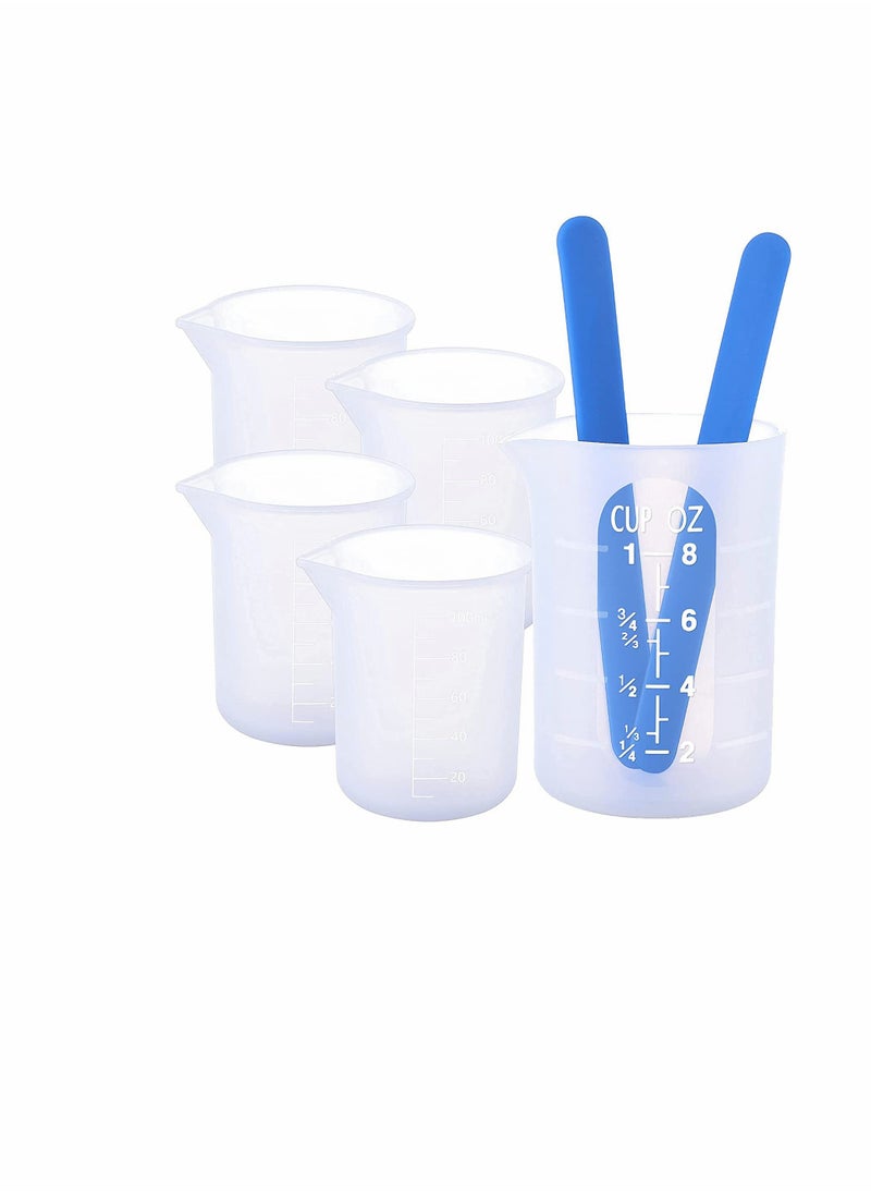 KASTWAVE Epoxy Resin Silicone Measuring Cup Set, Resin Mixing Cup, 4 Mixing Cups, 1 Silicone Cup, 2 Silicone Sticks, Suitable For Epoxy Molds And Acrylic Paint Casting Accessories  - Image 1