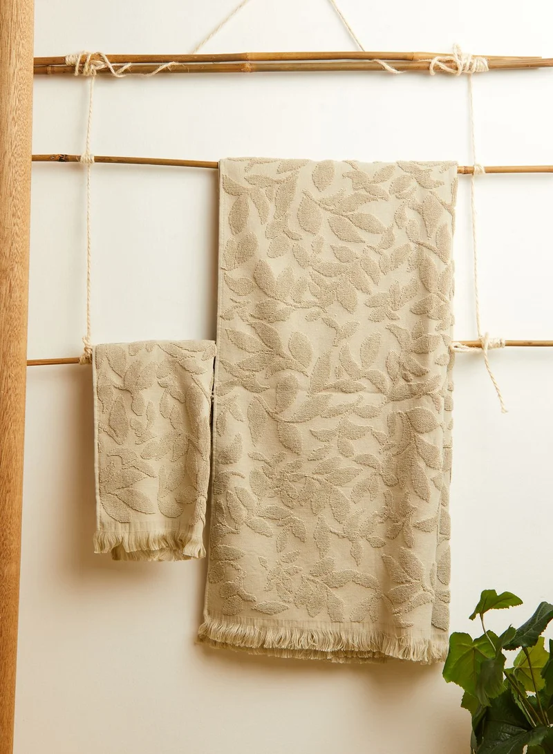 AURORA Set Of 2 Olive Green Fringe Hand & Bath Towel