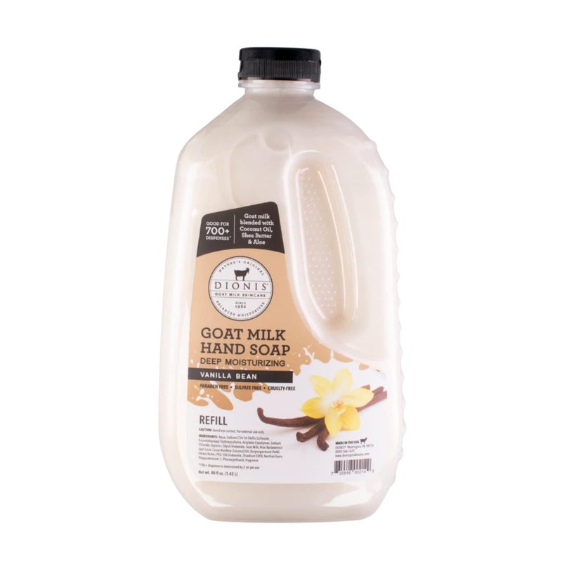 Dionis Dionis Goat Milk Skincare Deep Moisturizing Hand Soap Refill - Concentrated Hand Moisturizing Formula Blended With Shea Butter, Aloe Vera & Coconut Oil - Made In The USA - Vanilla Bean, 48 Oz Bottle