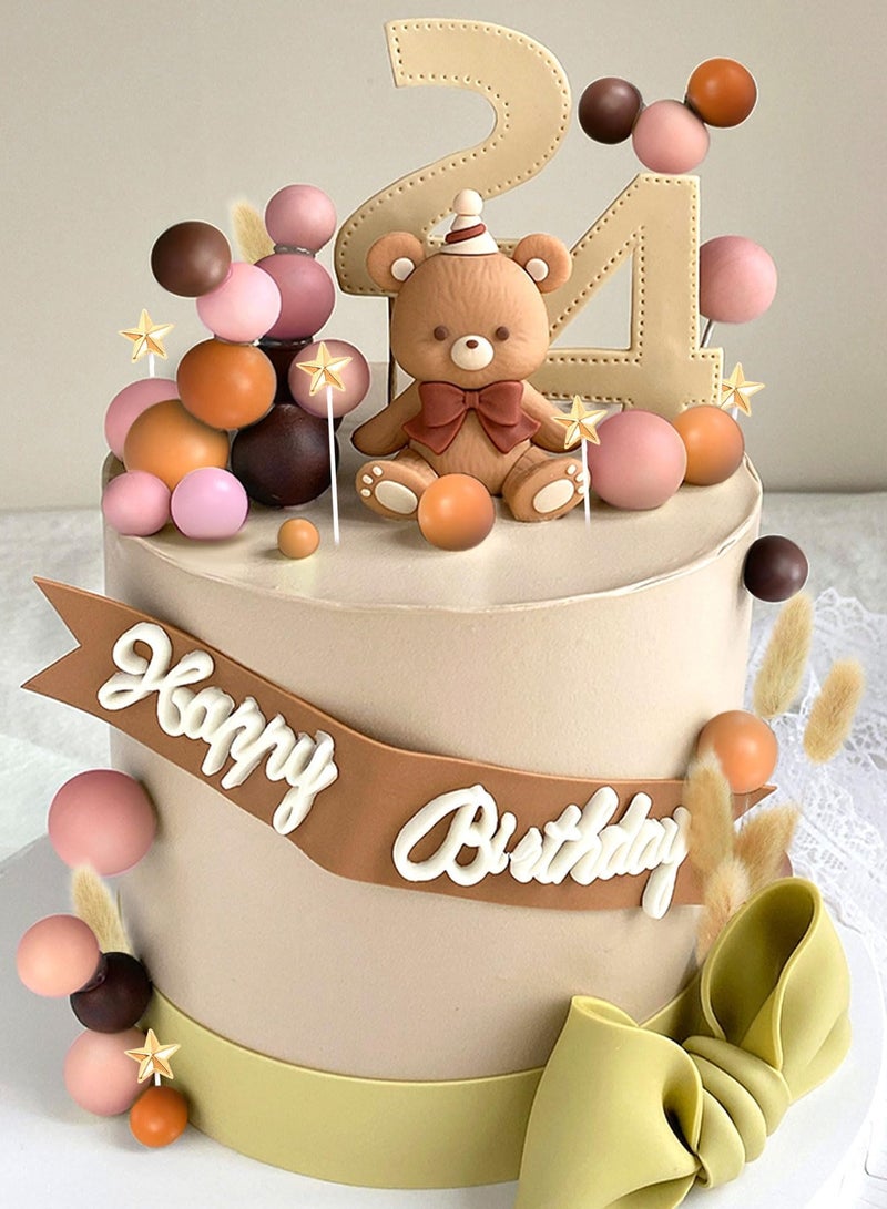 Zikra Boho Baby Shower Cake Topper Bear Cake Decoration Gold Leaves Cake Decoratio Gender Reveal Cake Topper Nude Balls Cake Topper Birthday Cake Decoration - Image 4