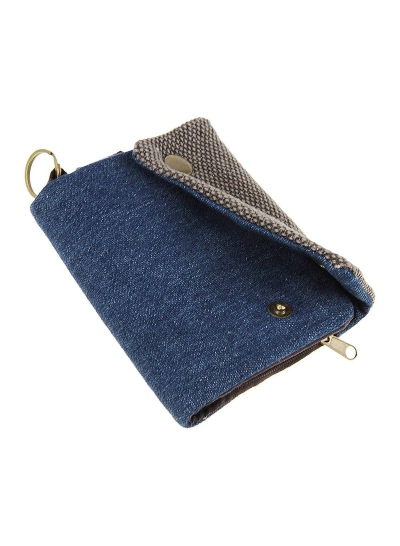 Y&D Unisex 3 Fold Canvas Wallets, Credit Card Wallet Zipper Bag, Button Closure Change Coin Purse Folding Short with Key Ring, Keychain for Women and Mens  - Image 4
