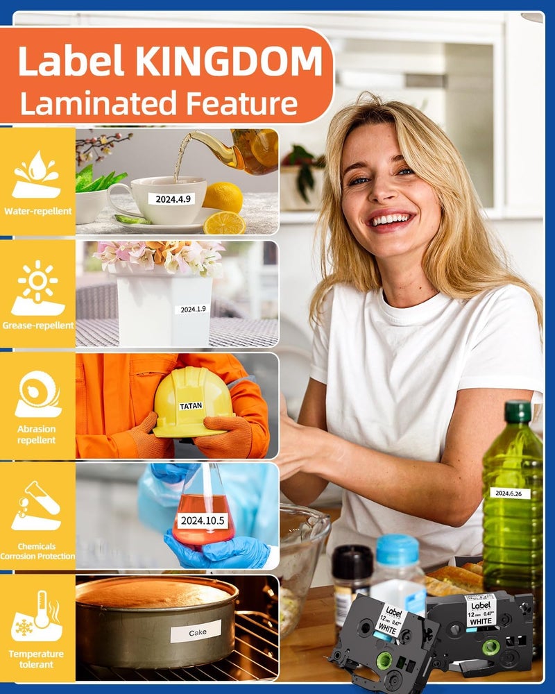 لايبل كينجدوم شريط ملصقات بديل متوافق مع طابعة Brother Tze-231 Tze231 P Touch، 12 مم، 0.47 بوصة، أبيض مغلف، Tz-231 لطابعات P touch، Pt-D210، Pt-H110، Pt-D400Ad، Pt-P710Bt، عبوة من 6 قطع - Image 3