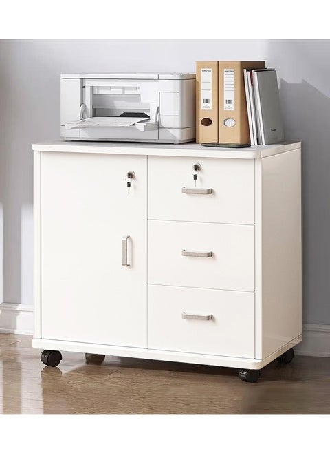 Wood File Cabinet with Lock Mobile Lateral Filing Cabinet, Printer Stand with Open Storage Shelves for Home Office, White