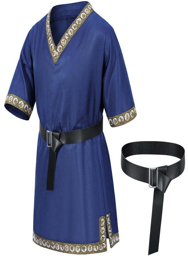 TOGROP Kids Medieval Costume Boys Viking Tunic Knight Warrior Renaissance Shirts with Belt 8-10 Years Blue - Image 3