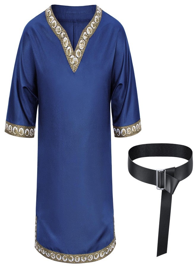 TOGROP Kids Medieval Costume Boys Viking Tunic Knight Warrior Renaissance Shirts with Belt 8-10 Years Blue - Image 4