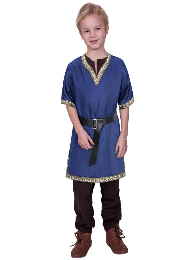 TOGROP Kids Medieval Costume Boys Viking Tunic Knight Warrior Renaissance Shirts with Belt 8-10 Years Blue - Image 2