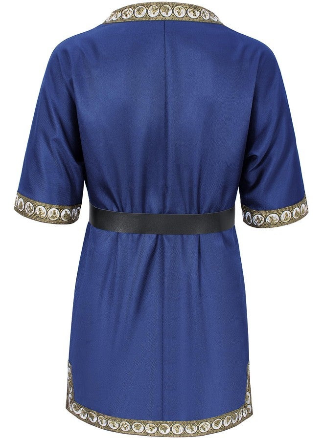 TOGROP Kids Medieval Costume Boys Viking Tunic Knight Warrior Renaissance Shirts with Belt 8-10 Years Blue - Image 5